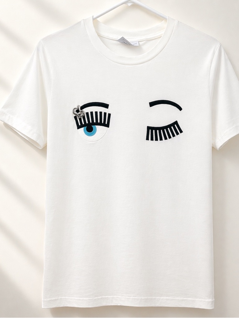 Chiara Ferragni Eye Logo T Shirt White Graphic Tee Iconic Design Size XS